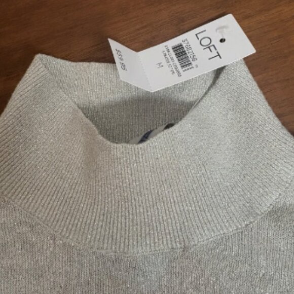ANN TAYLOR LOFT SHIMMER MOCK NECK SWEATER SEMI SHEER POPCORN NWT M - Picture 11 of 13